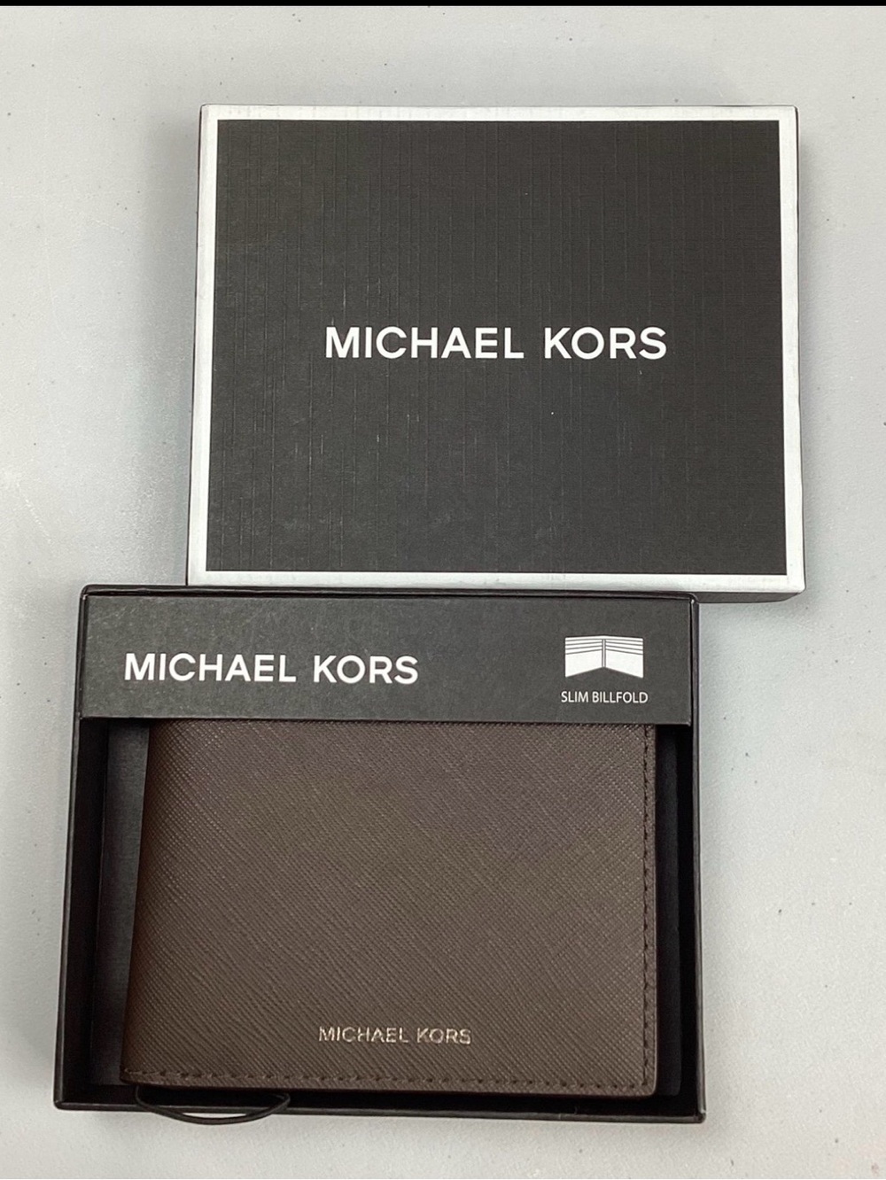 Michael Kors Andy Slim Billfold Wallet Brown Leather New With Box Retail $98